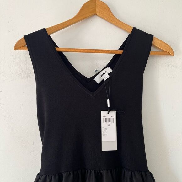 Jason Wu NWT Black V-Neck Bodice Tiered Prairie Midi Dress - Picture 14 of 16